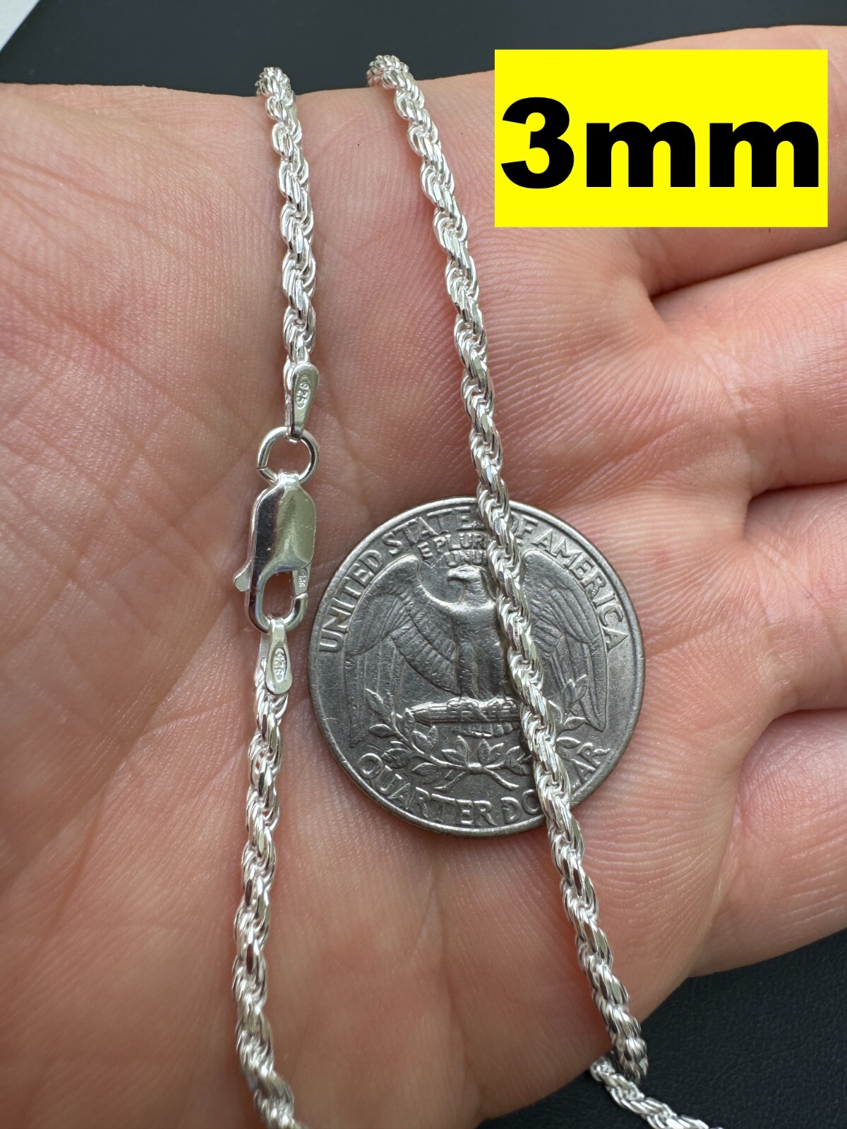 Men’s Women’s Real Solid 925 Sterling Silver Rope Chain 1.5-5mm 16″-30″ ITALY