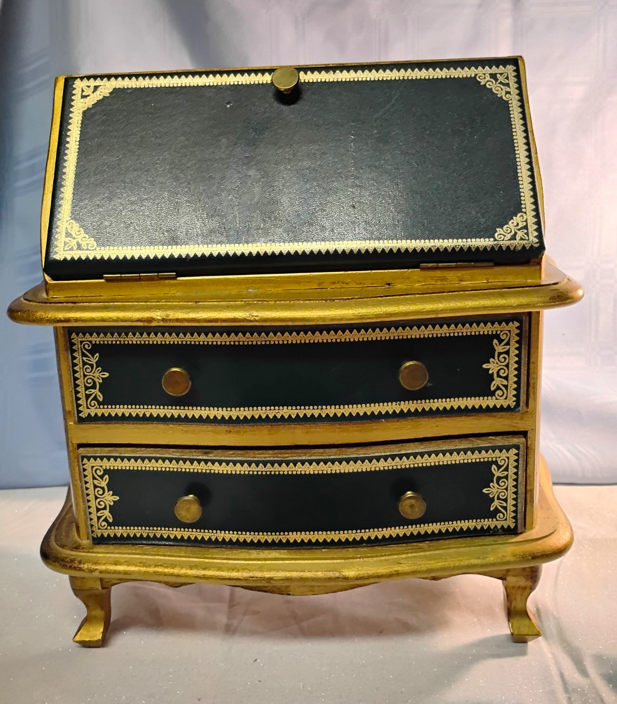 Black & Gold Wood Music box Storage, Fold Up Desk And 2 Z