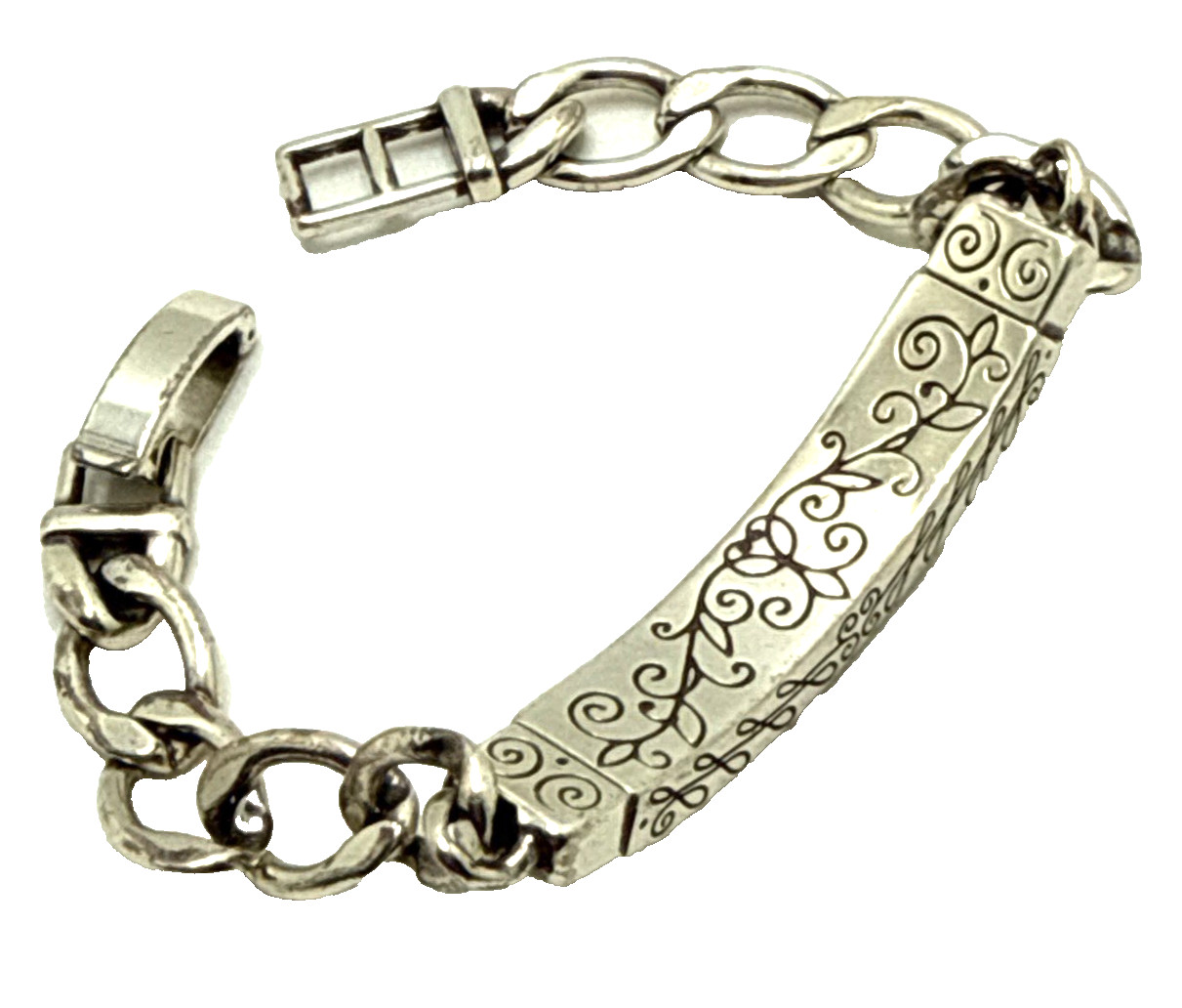 Brighton Sisters ID Bracelet Silver Plated Retired 7″ Heart Scroll Signed