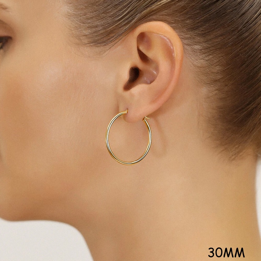 14K Real Solid Yellow Gold Shiny Polished Round Creole Hoop Earrings All Sizes