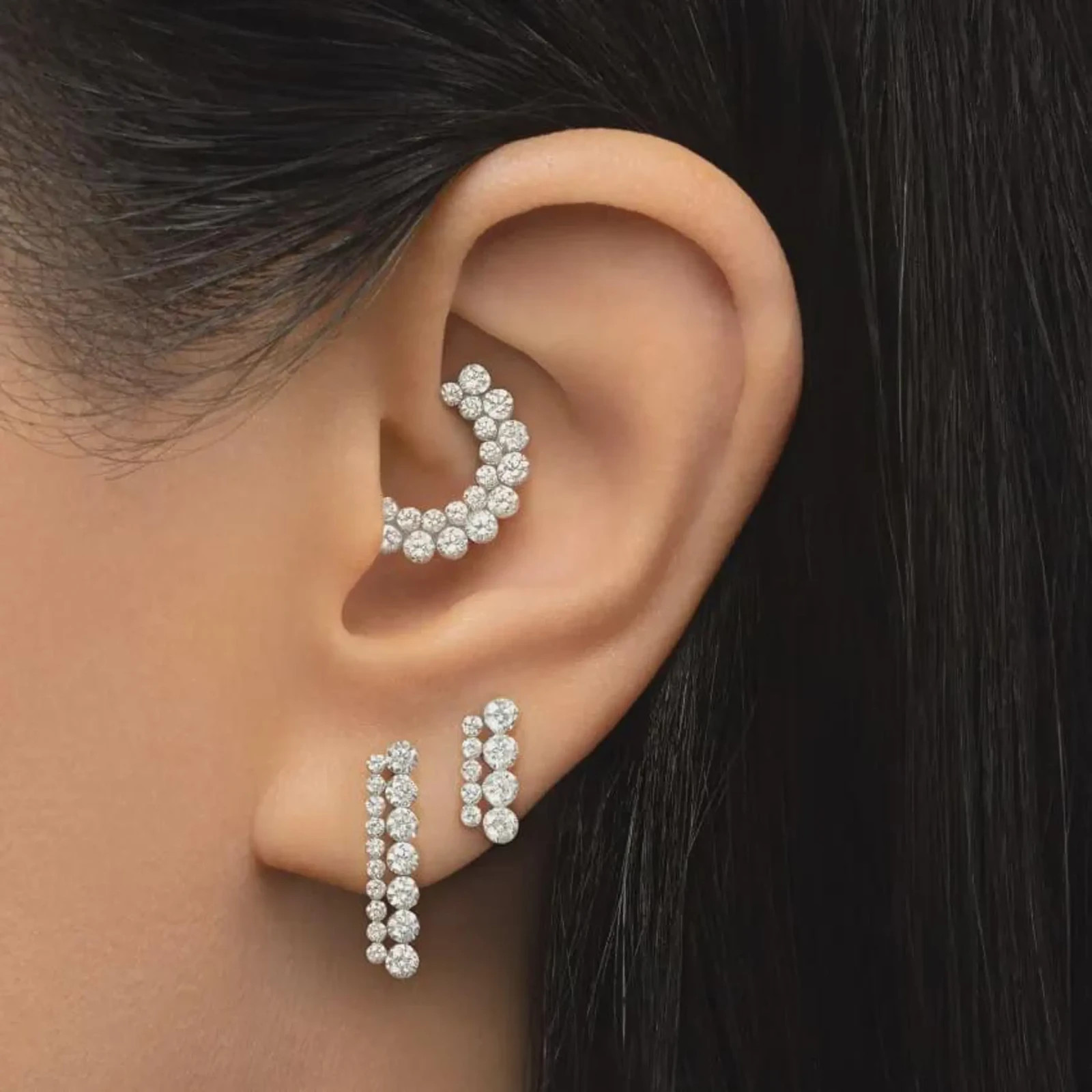 925 Sterling Silver Moissanite Clicker Huggie Hoop Helix Earrings