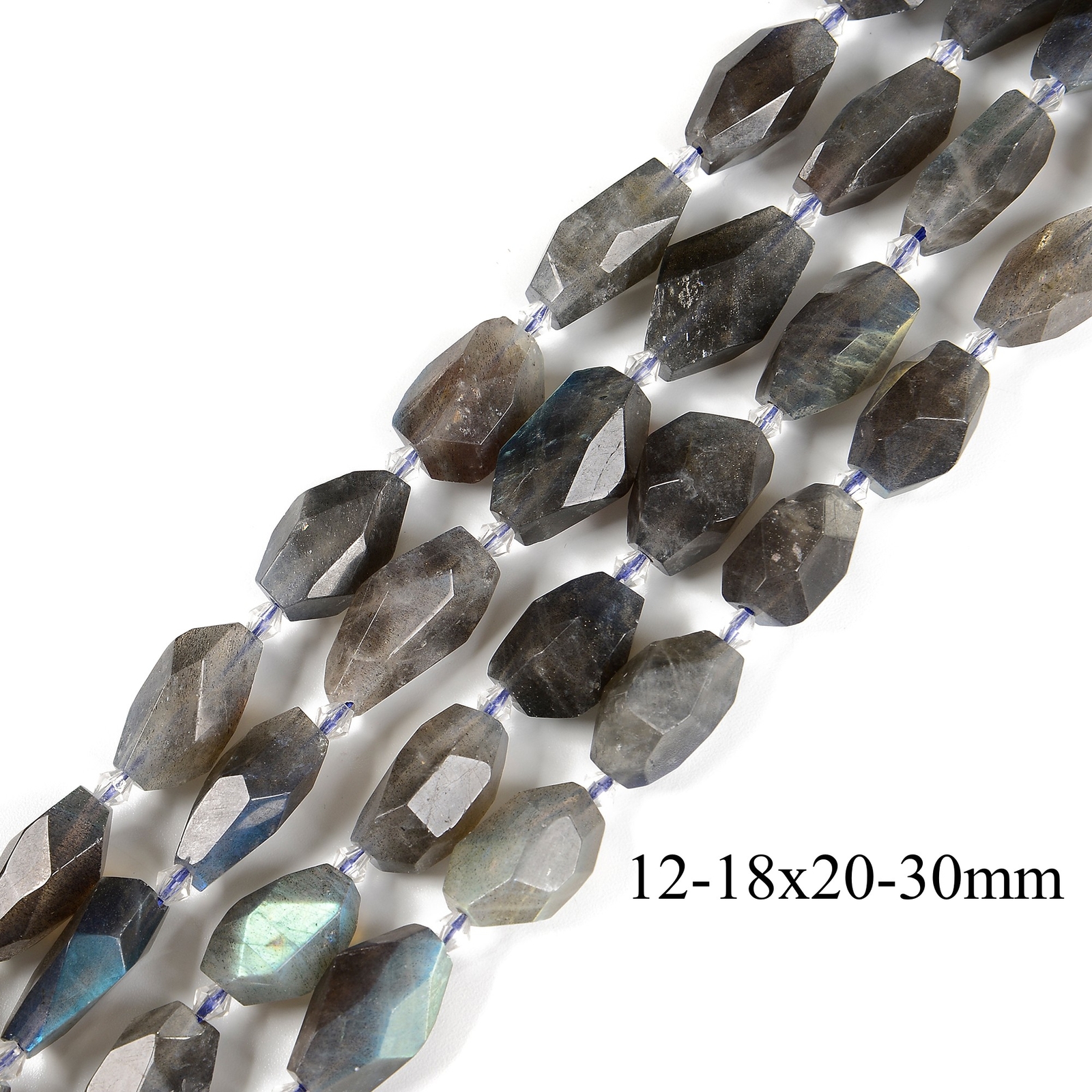 Labradorite Faceted Nugget Chunk Beads 10-15×18-25mm 12-18×20-30mm 15.5” Strand
