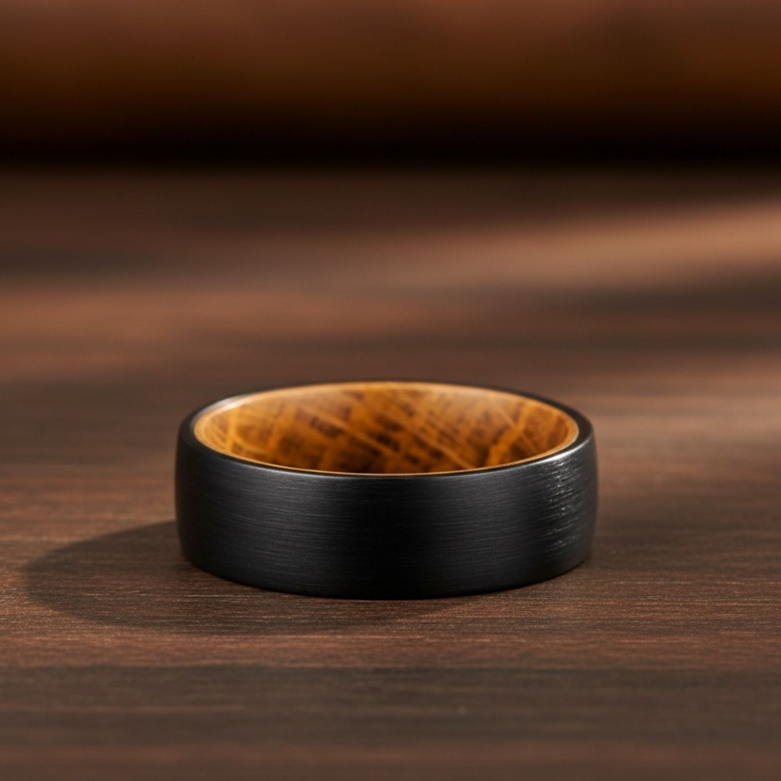 Black Tungsten Whiskey Barrel Ring – Wood Inlay Men’s Wedding Band Comfort Fit