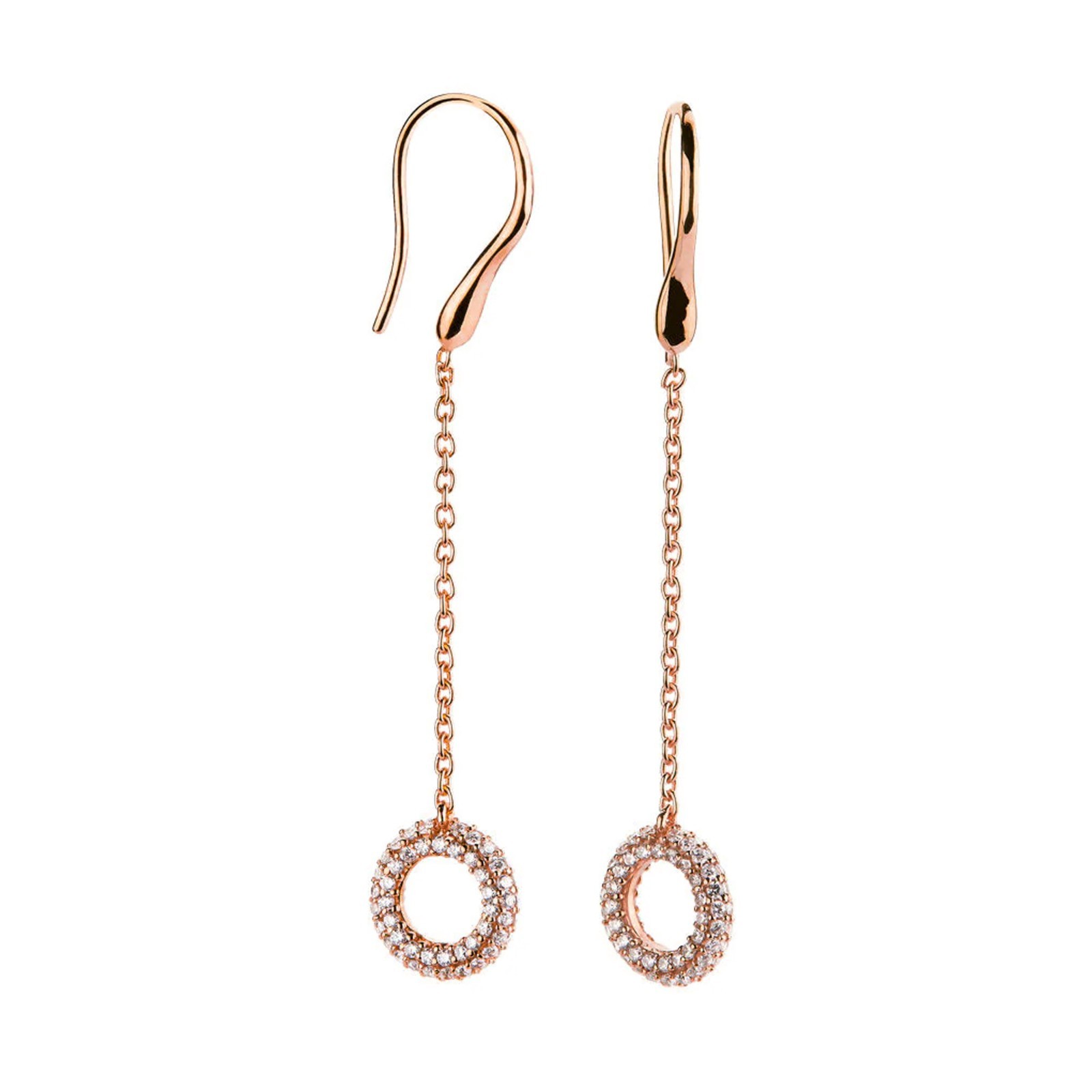 14k Gold Diamond Circle Chain Dangle Drop Earrings Round Charm Wire Hooks