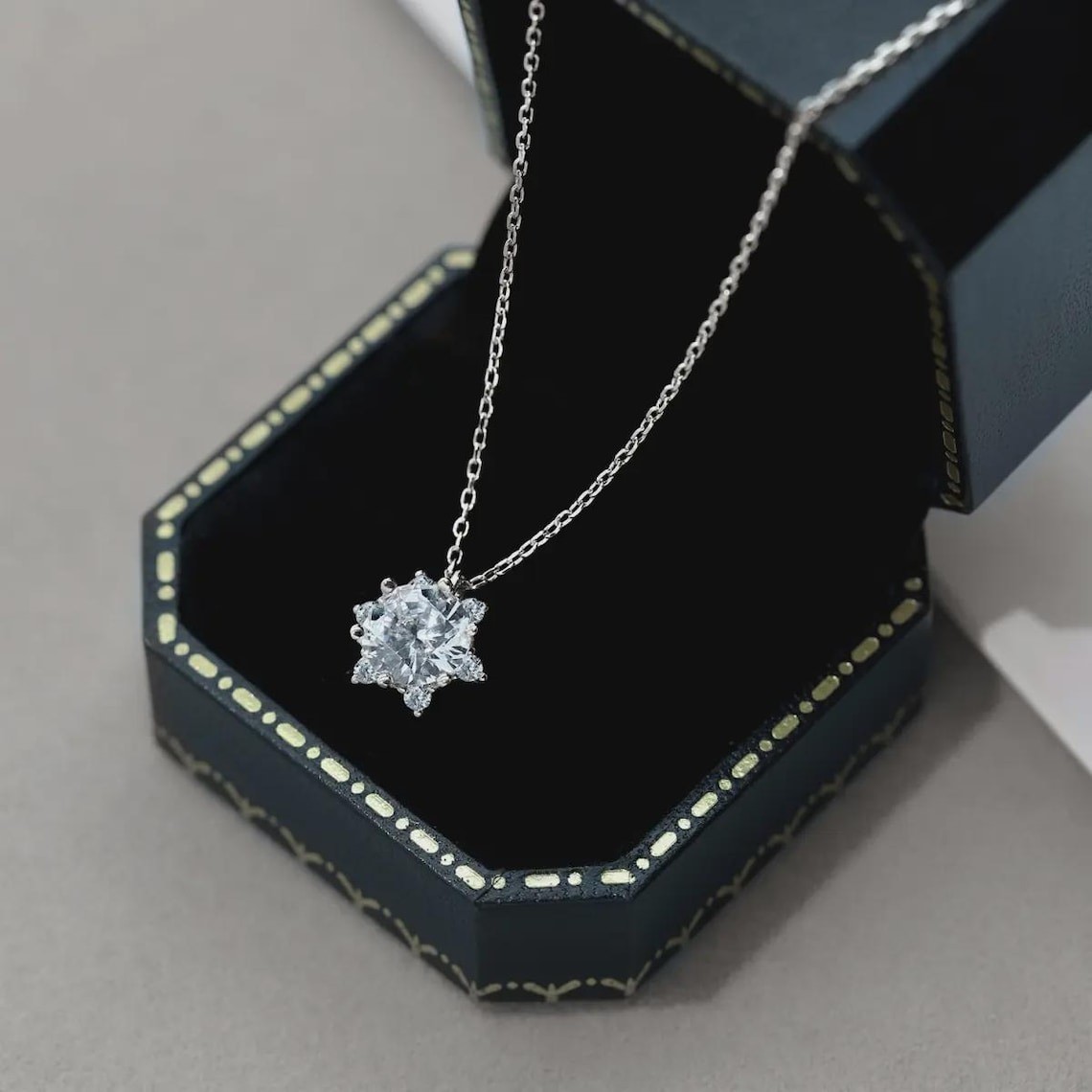 2 CT Round Cut Floral Moissanite Wedding Pendant 14K White Gold Plated For Women