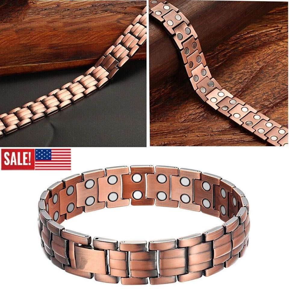 2 Pack Pure Copper Magnetic Bracelet Arthritis Pain Therapy Energy Cuff Bangle