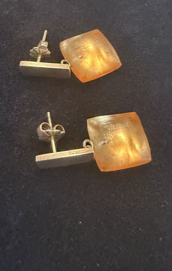 alexis bittar lucite drop earrings Post Bar Golden Peach Sterling 1” Overall
