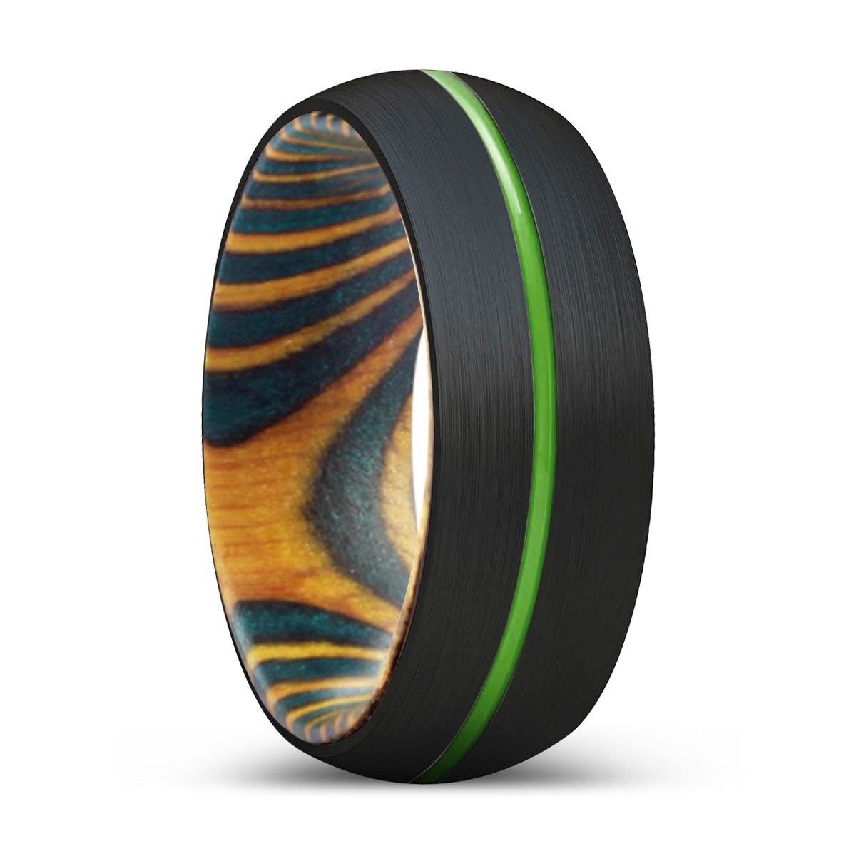 PELICAN | Tungsten Green Yellow Wood Inlay Ring 8mm