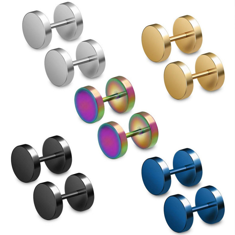 2pcs Round Barbell Stainless Steel Men Women 3-14mm Dumbbell Ear Stud Earrings