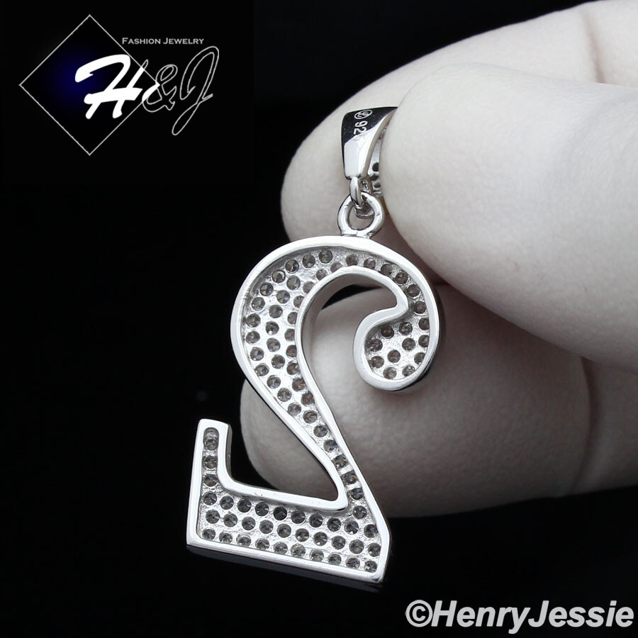 MEN WOMEN SOLID 925 STERLING SILVER ICY BLING CZ SILVER NUMBER”2″ PENDANT*SP179