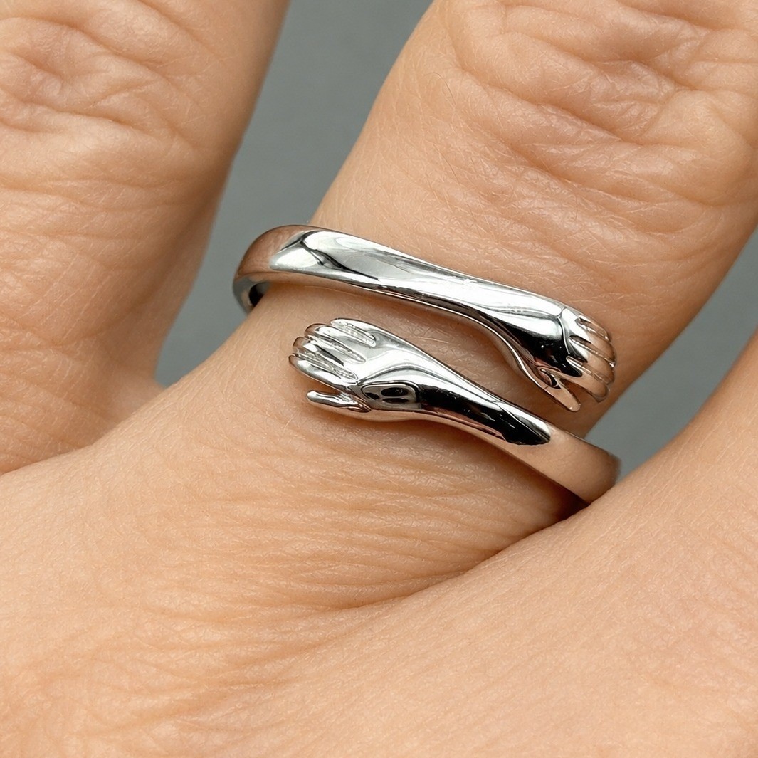 S999 Pure Silver Hug Ring Always With You Engraved Adjustable Bypass Band