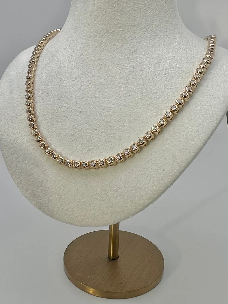 22Ctw Round Lab Created Diamond Bezel Tennis Necklace 14k Yellow Gold Plated