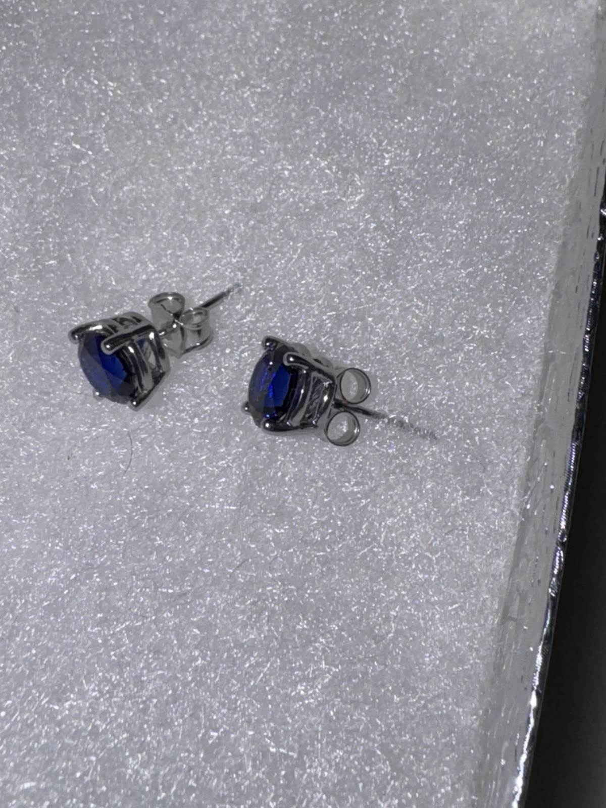 6.5mm created sapphire 4 prong push backs sterling 925 silver new made in NYC