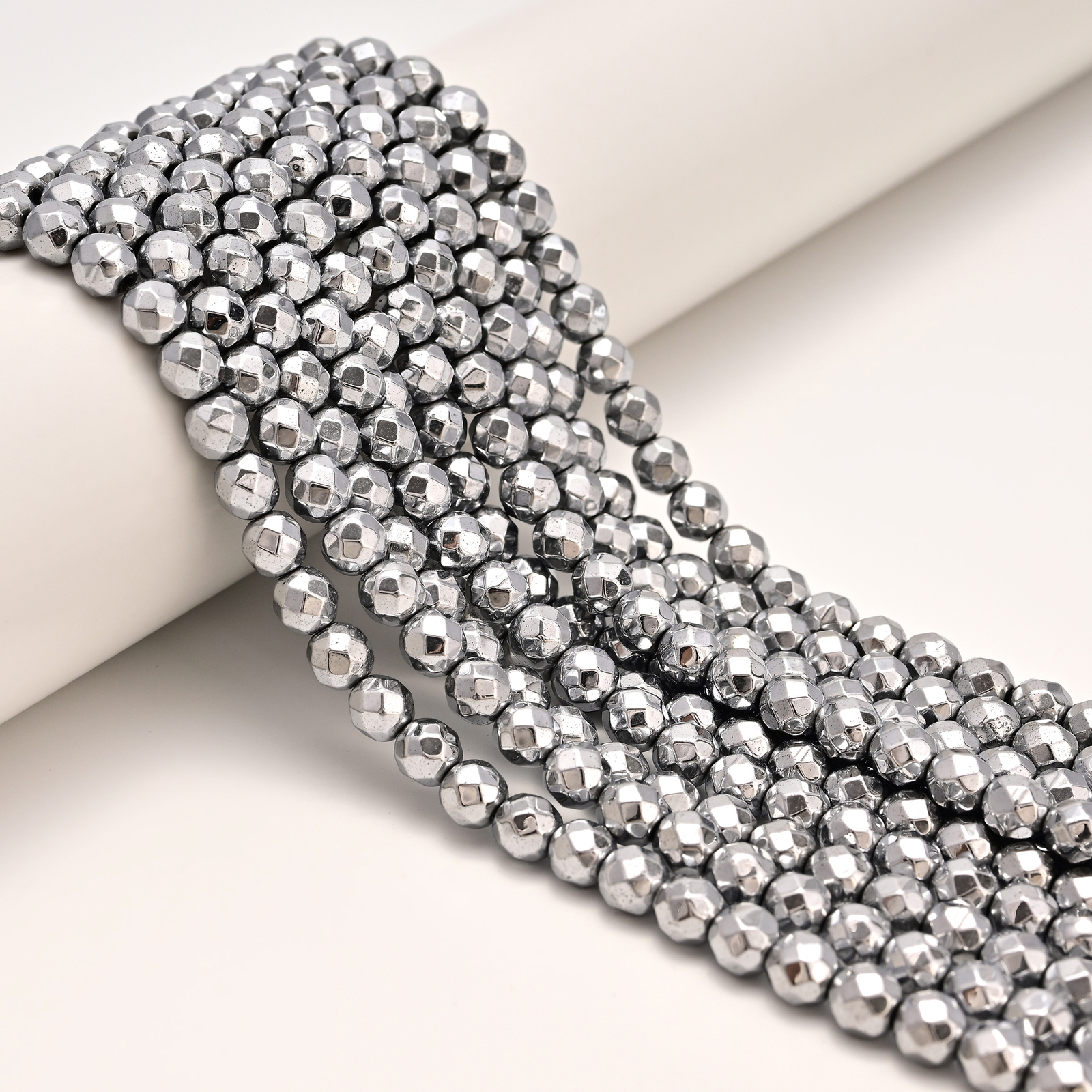 Silver Hematite Faceted Round Beads 2mm 3mm 4mm 6mm 8mm 10mm 12mm 15.5″ Strand