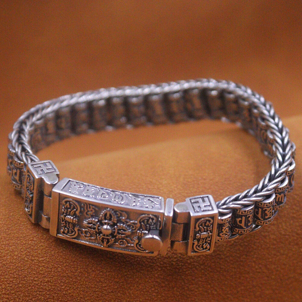 Real 925 Sterling Silver Men’s Bracelet 11mm Sutra Tube Link Chain 7.48inch
