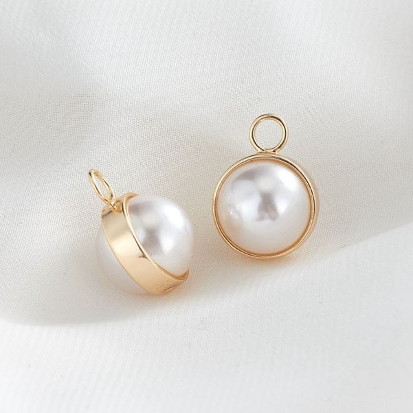 2PCS 18K Plated Brass Bezel Pearl Charm Pendant 12X15mm GZX279