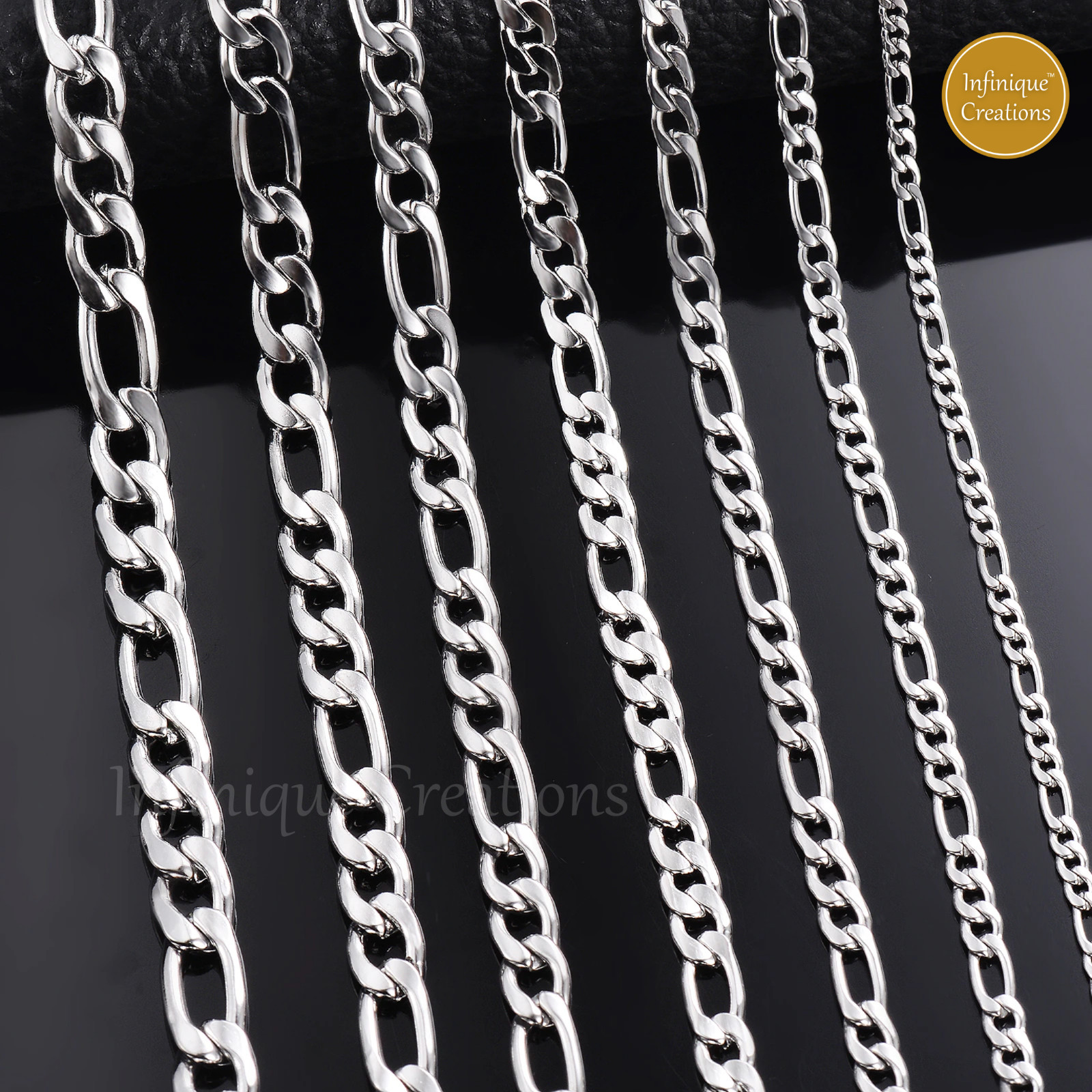 Stainless Steel Silver Figaro Chain Bracelet Necklace Men Women 3mm-12mm 7-38″