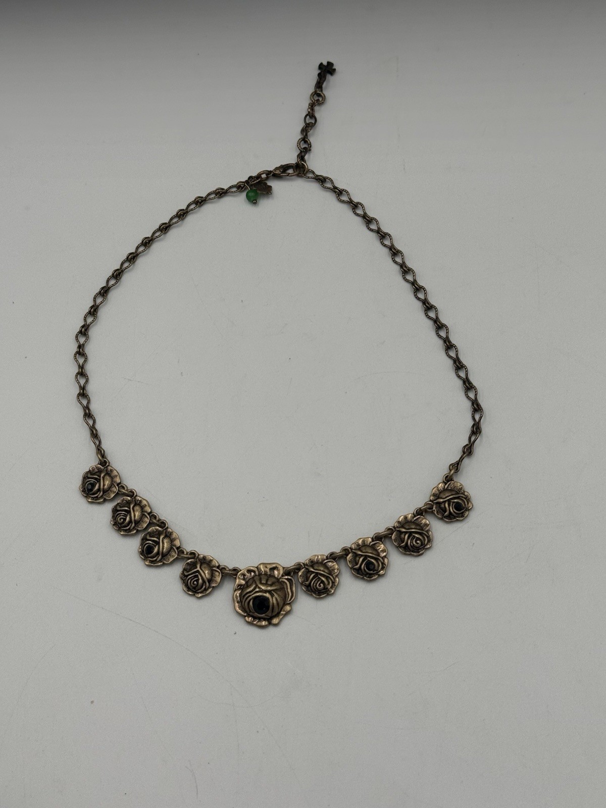 Lucky Brand Bronze Tone Black Rose Statement Necklace Floral Gothic Boho