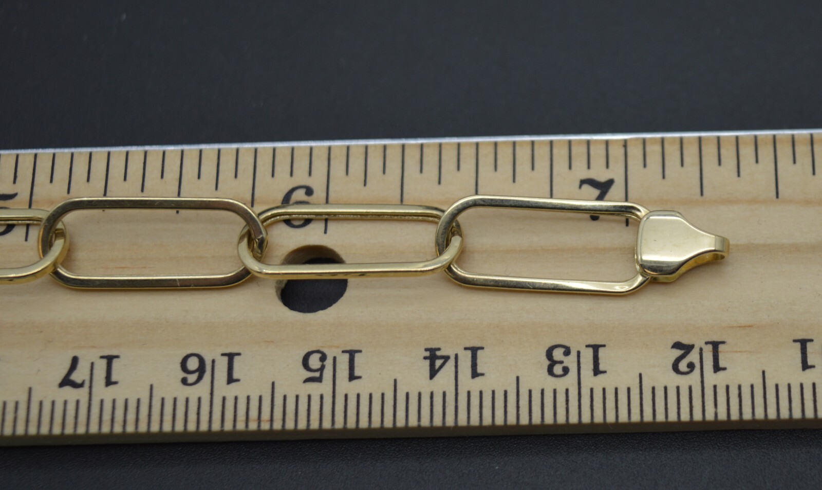 Real 14K Solid Yellow Gold 7.7mm Paperclip Link 7.1/4″ Charm Bracelet 3.4gram