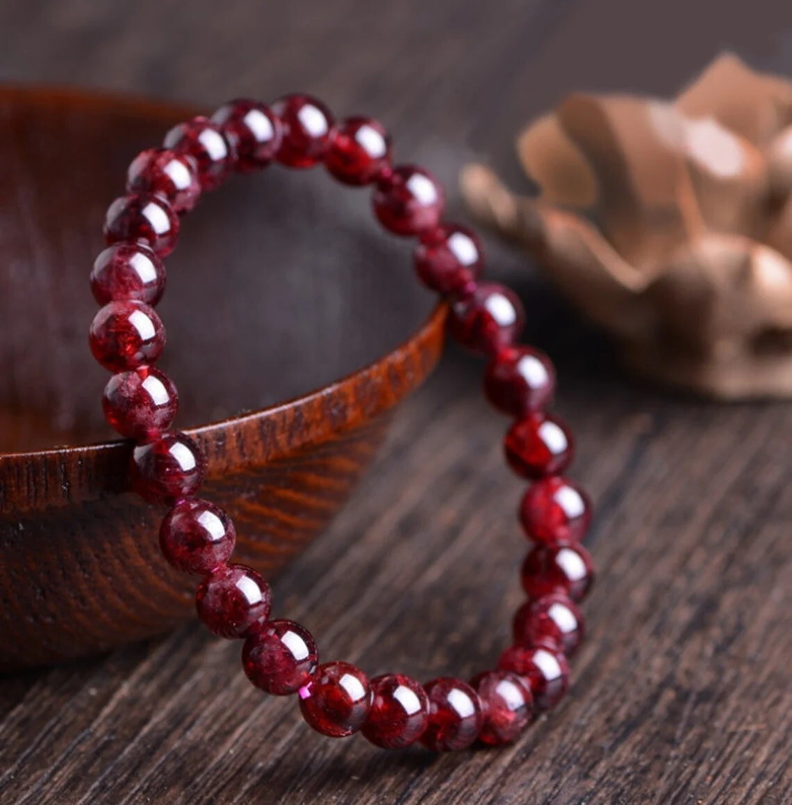 Natural Red Garnet Stone Beaded Bracelet Red Gemstone Stretch Bracelet