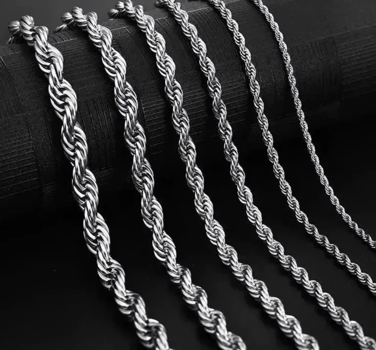 4mm Diamond Cut Solid 925 Sterling Silver Italian Rope Chain Men’s Necklace