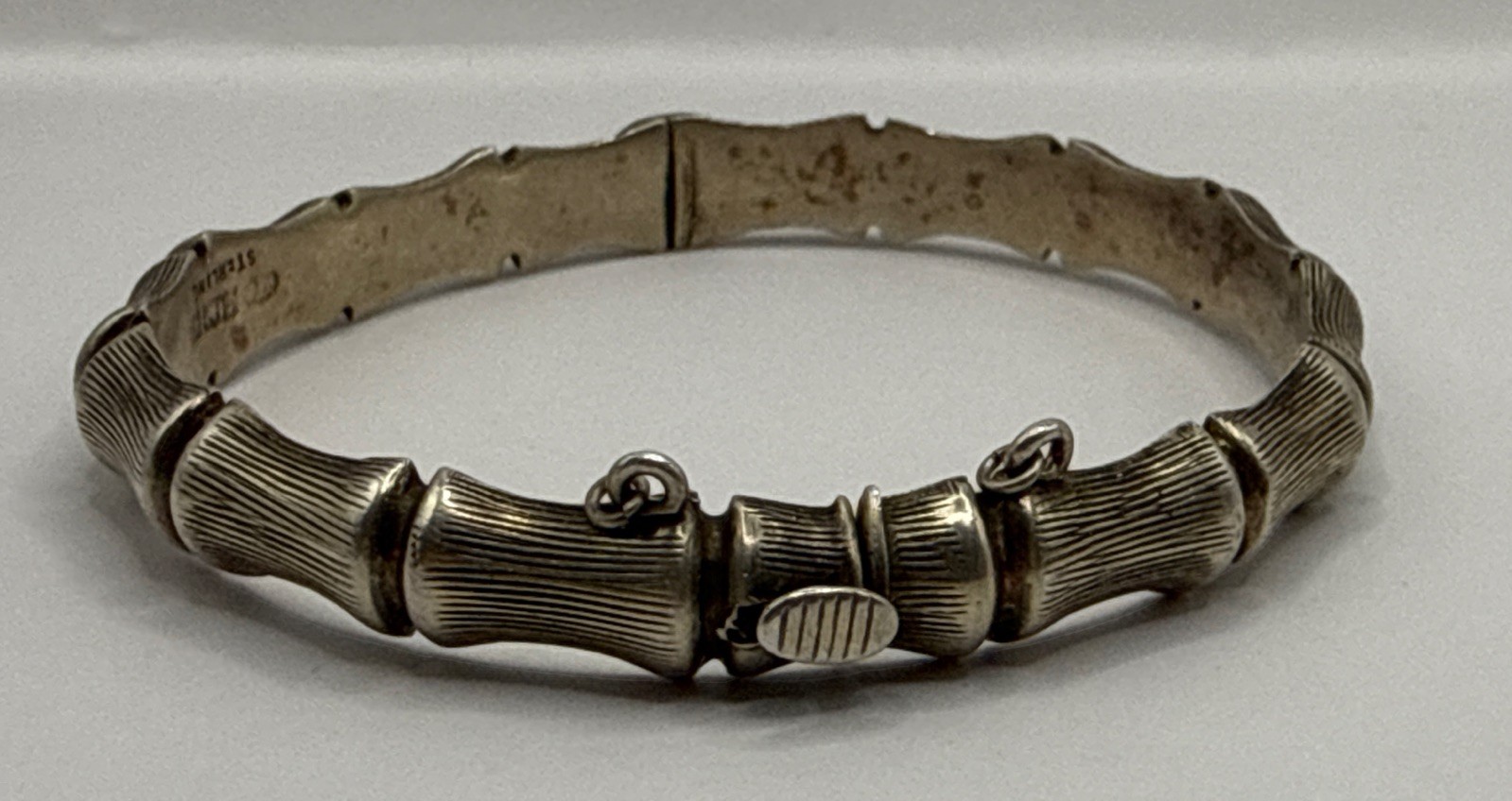 English Sterling Silver Bamboo Oval Bangle Bracelet 11Gr
