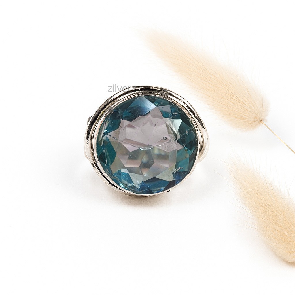 Aquamarine Gemstone Ring Solid 925 Sterling Silver Blue Stone Statement Jewelry