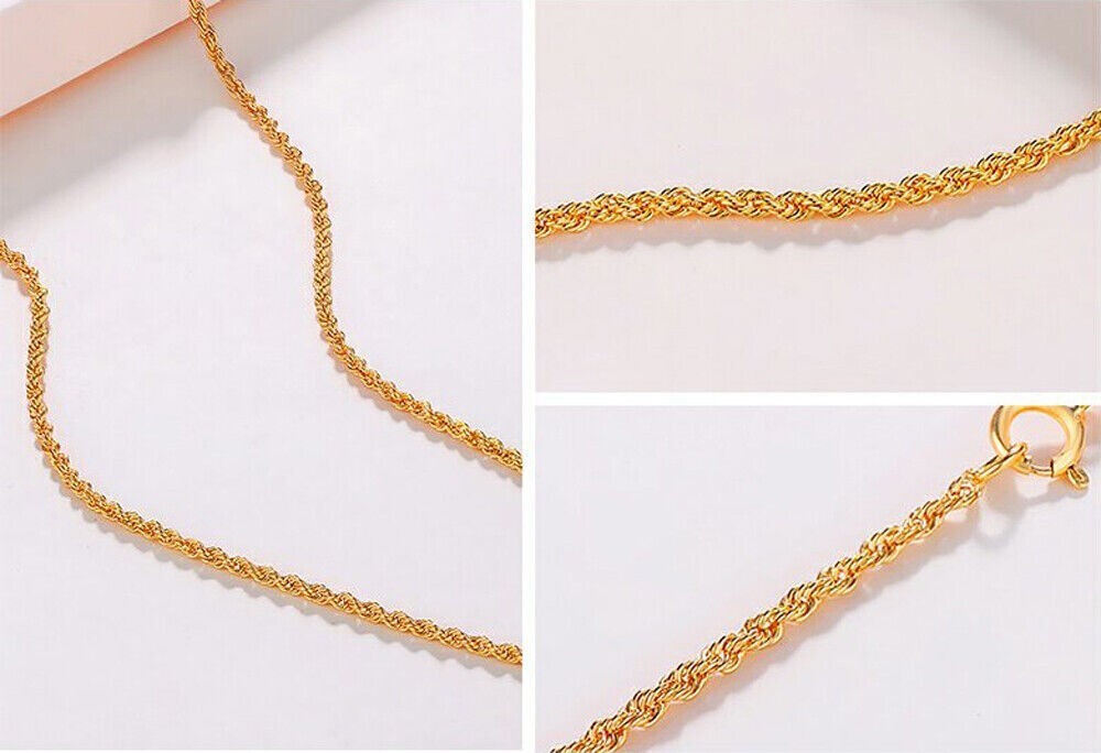 Stamped Au750 Solid 18k yellow Gold Necklace Women Rope Chain 46cm width 1mm