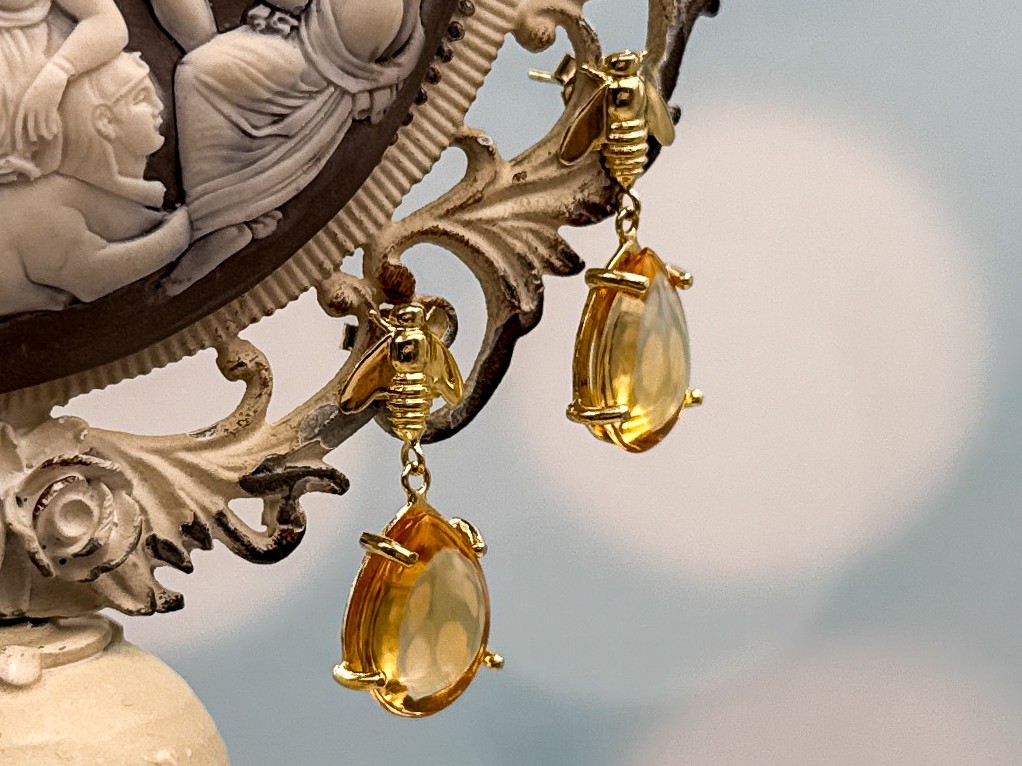 TAGLIAMONTE Designs (2342E) 925SS/YGP Citrine Earrings *Busy Bee*Reg.$280