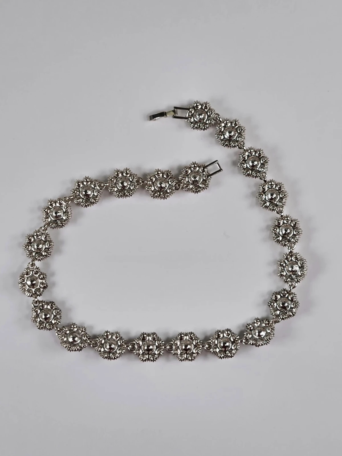 Simulated Red Statement Choker, Rhinestone Silver Tone Necklace