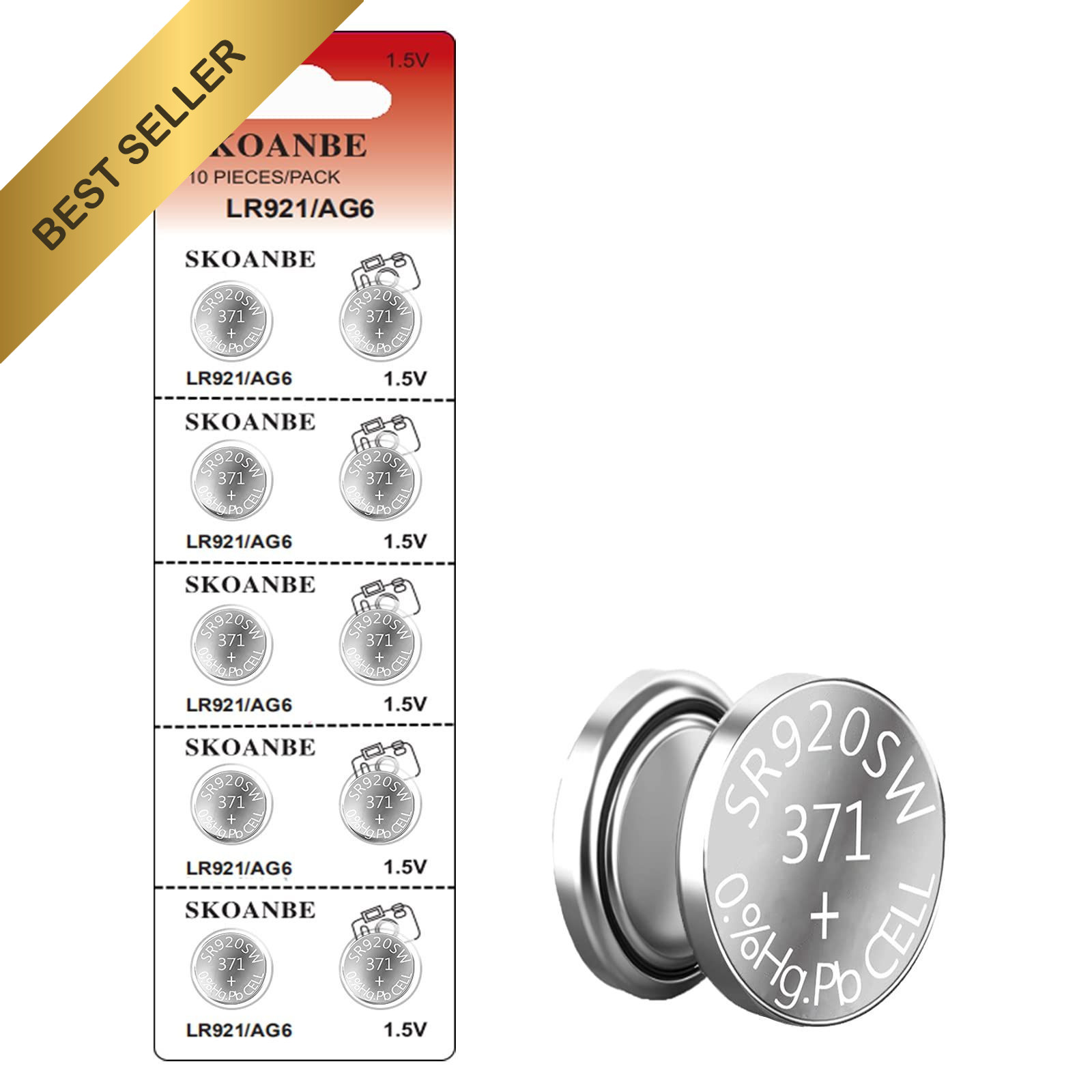 SKOANBE 10PCS 1.5V 371 370 SR920SW LR921 AG6 Button Coin Cell Watch Batteries