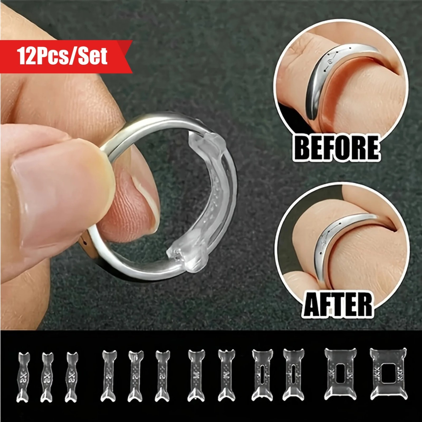 12PCS Ring Size Adjuster Set Invisible Ring Tightener for Loose Rings………..