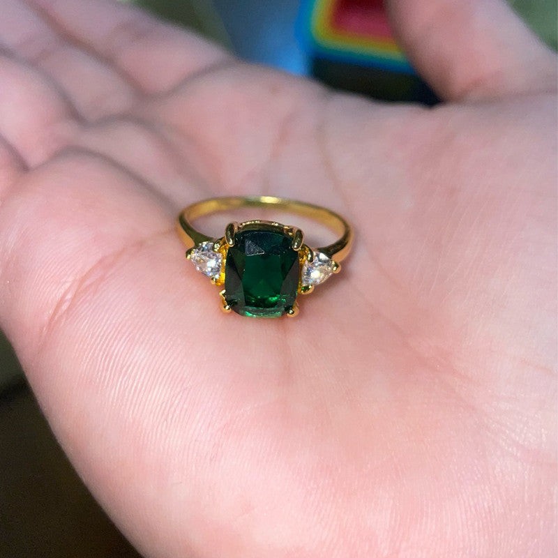 2.5Ct Art Deco Style Emerald Lab Created Diamond Engagement 14K Gold Finish Ring
