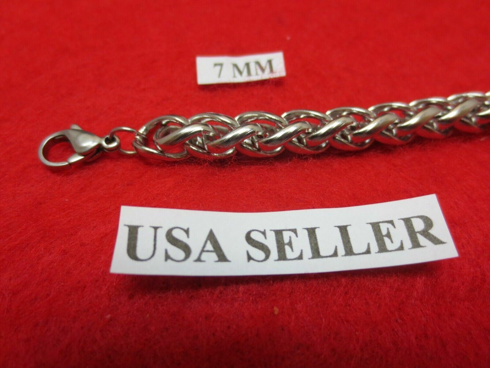 7″-60″ STAINLESS STEEL SILVER 7MM WHEAT ROPE CHAIN BRACELETS & NECKLACES