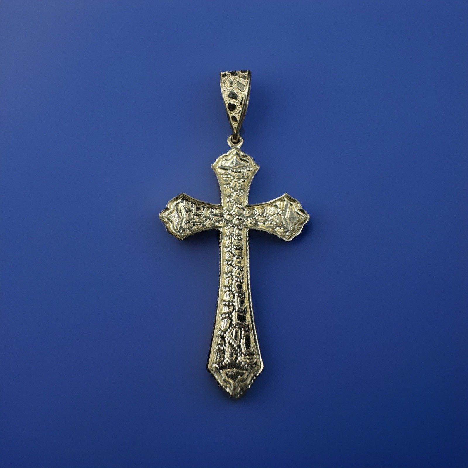 Genuine 10k Nugget Cross Solid Pendant Charm 2 Inch REAL Yellow Gold Dije de oro
