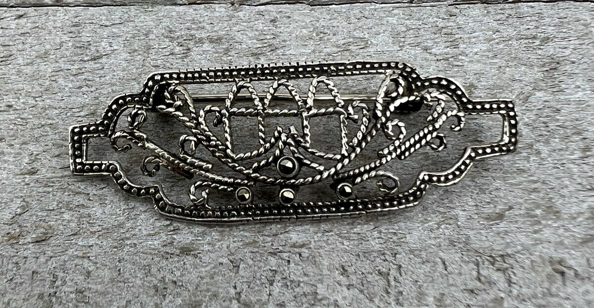 Vintage Sterling Silver Brooch Pin Intricate elaborate Fine Dress formal