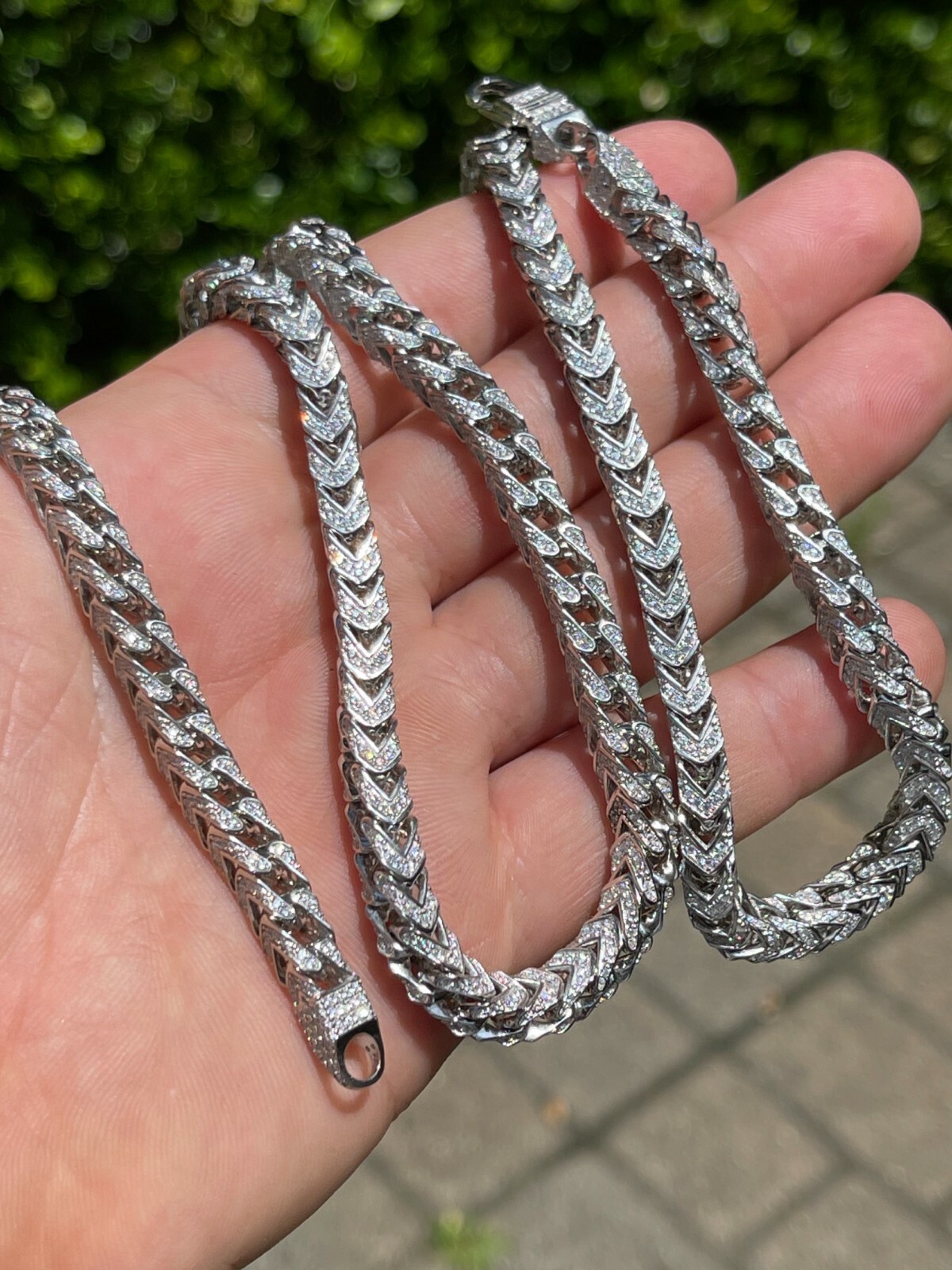 MOISSANITE Mens Real 925 Silver Men’s Franco Chain ICED Necklace 18-30″ Hip Hop