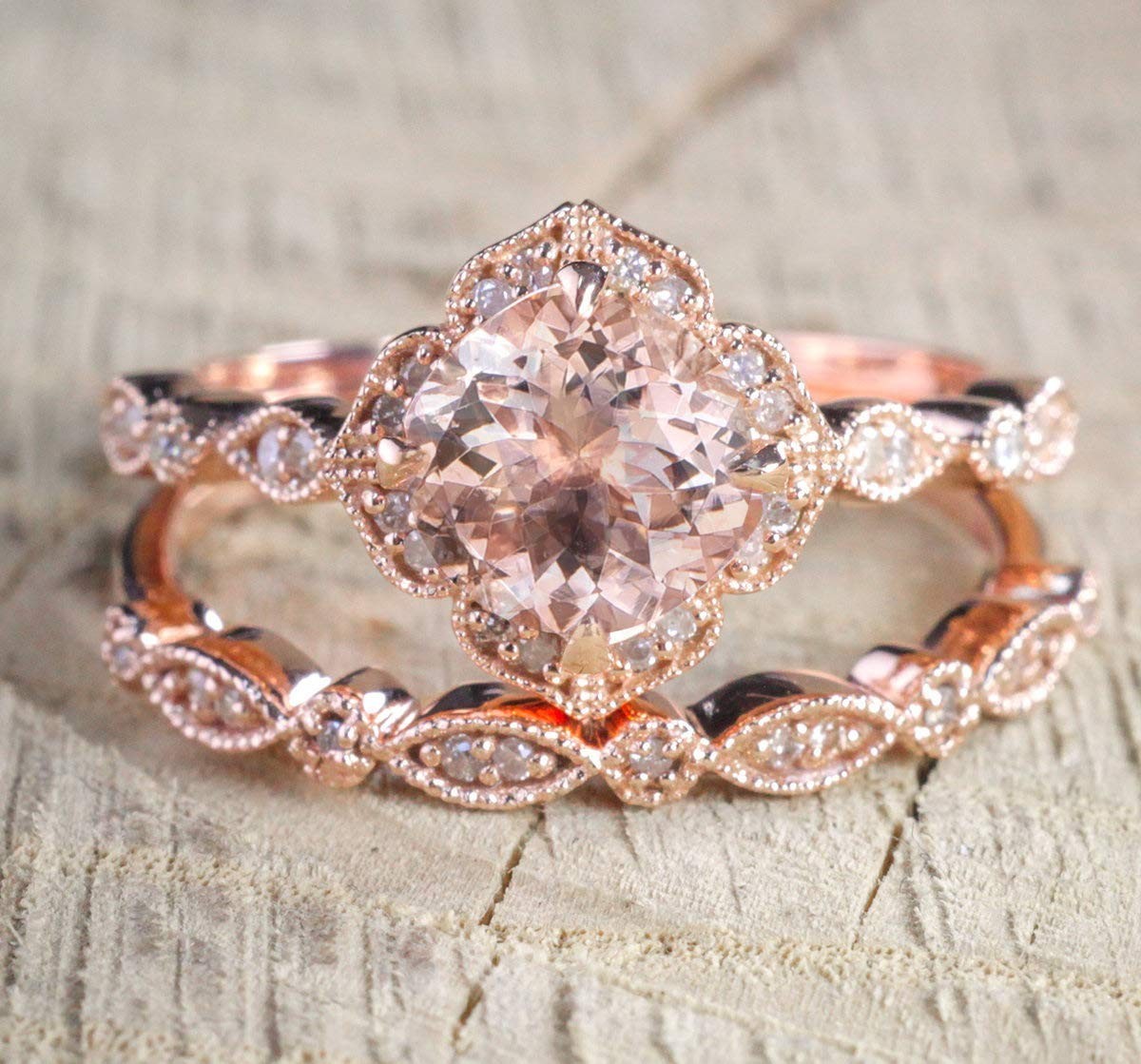 18k Rose Gold 2 Piece Ring Set Cubic Zirconia Bride Promise Rings Set Eternity