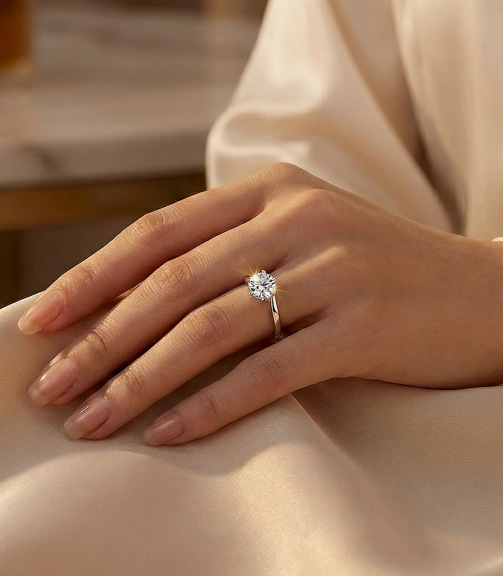 925 Silver Diamond Moissanite Solitaire Ring Women Adjustable Minimalist Gift