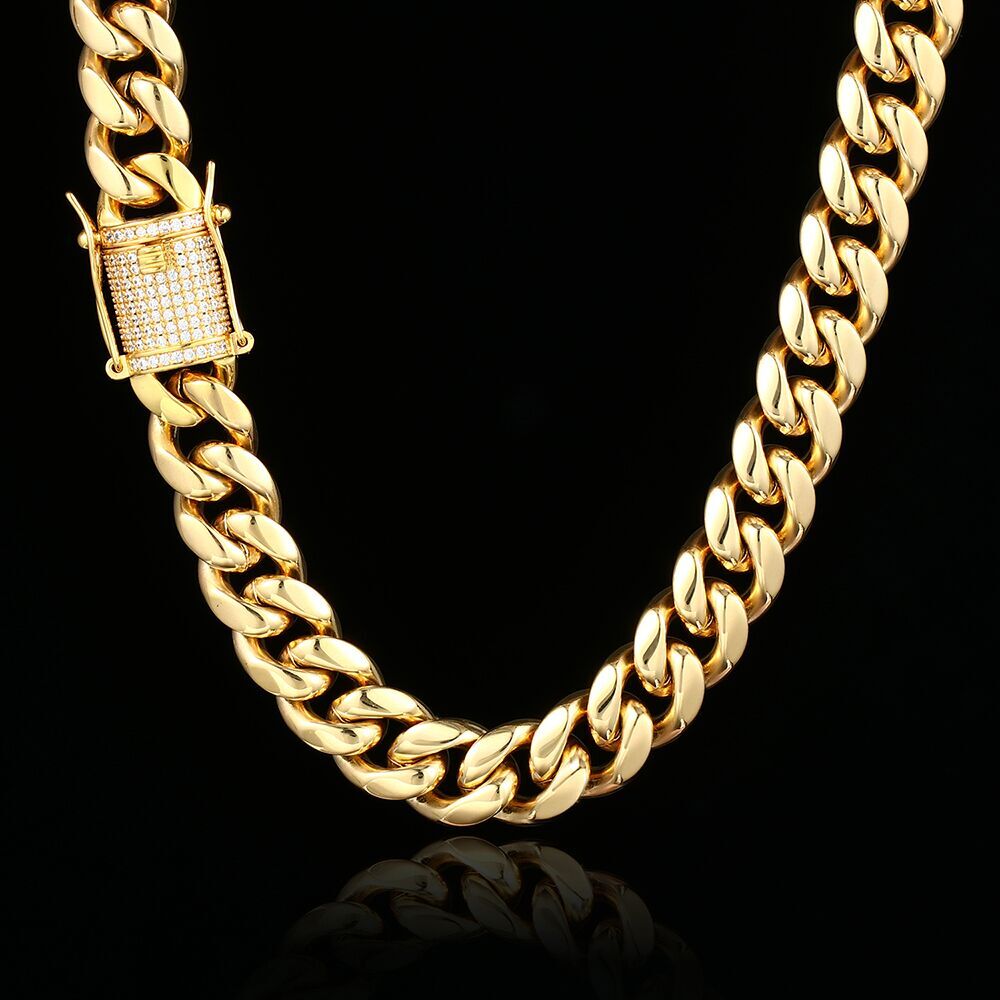 Miami Cuban Link Chain Bracelet Set For Men Solid 316L Stainless Steel 18K Gold