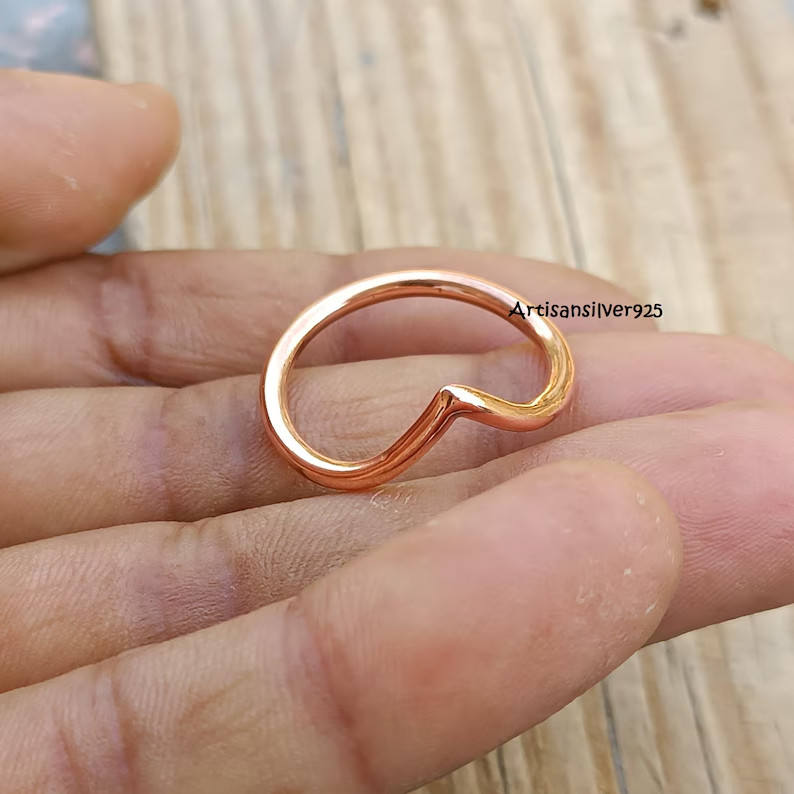 Minimalist V Copper Ring | Hand-Forged Chevron Stacking Band, Dainty WisAll Size