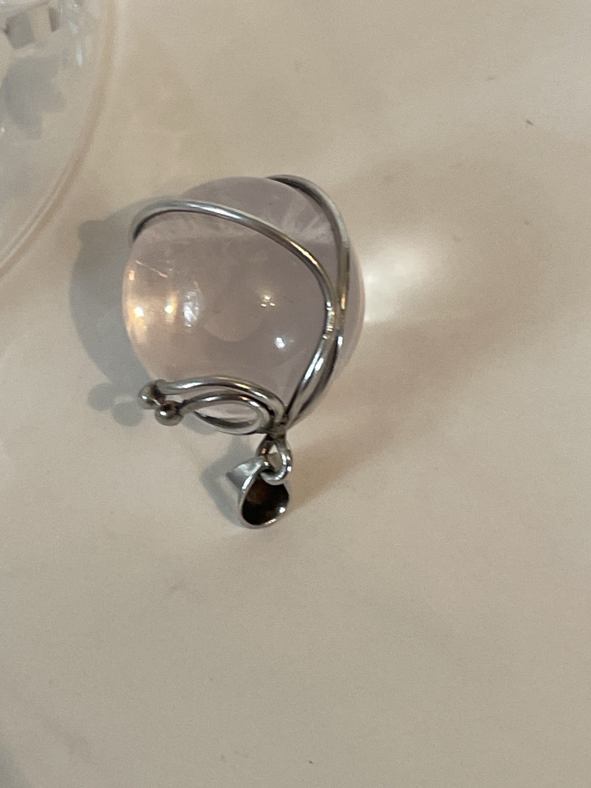 Vtg Sterling Silver Crystal Glass Quartz? Pools Of Light Orb Ball Pendant Locket
