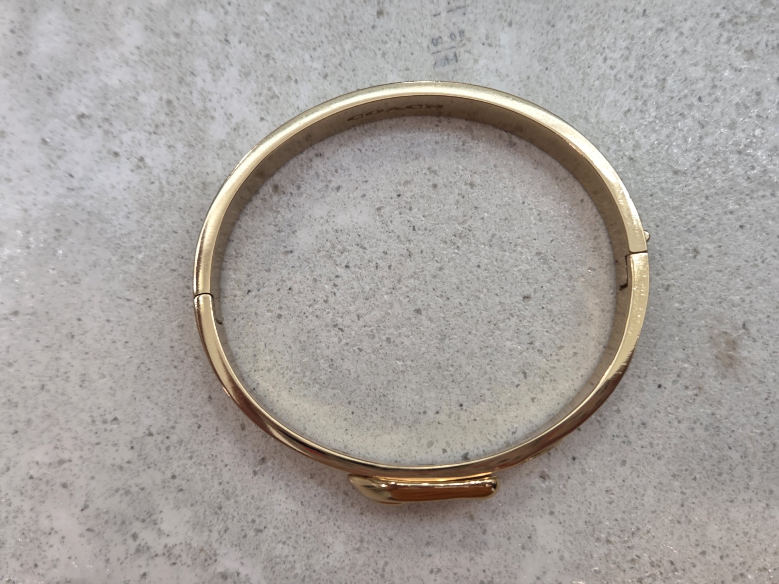 Coach Buckle Bangle Bracelet Signature C Gold Plated & Chalk Enamel Hinged