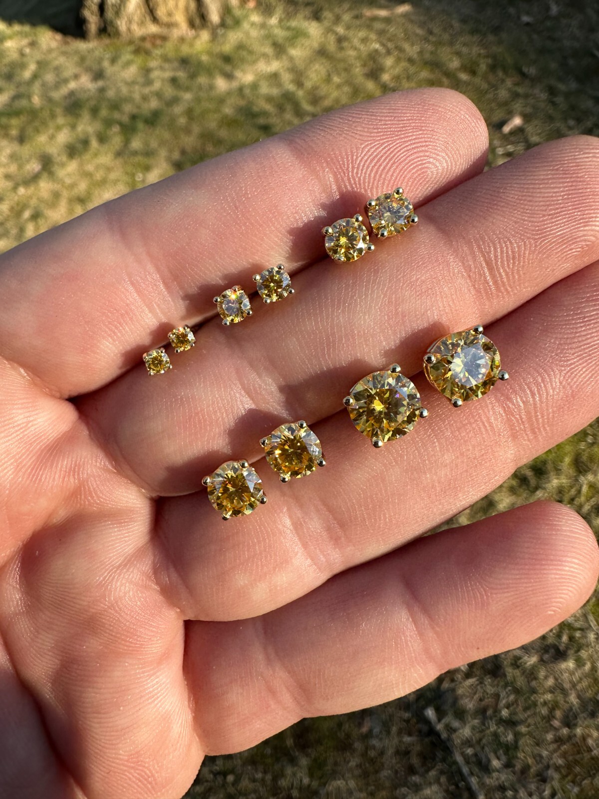 Canary Yellow Moissanite Screwback Stud Earrings 14k Gold Plate 925 Silver 3-8mm
