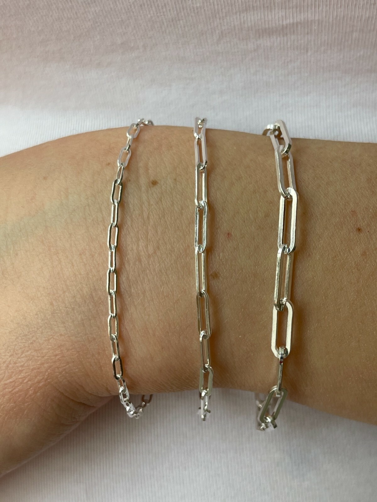Real Solid Sterling Silver Paperclip Rolo Paper Clip Bracelet 2.5mm-4mm 6-8″