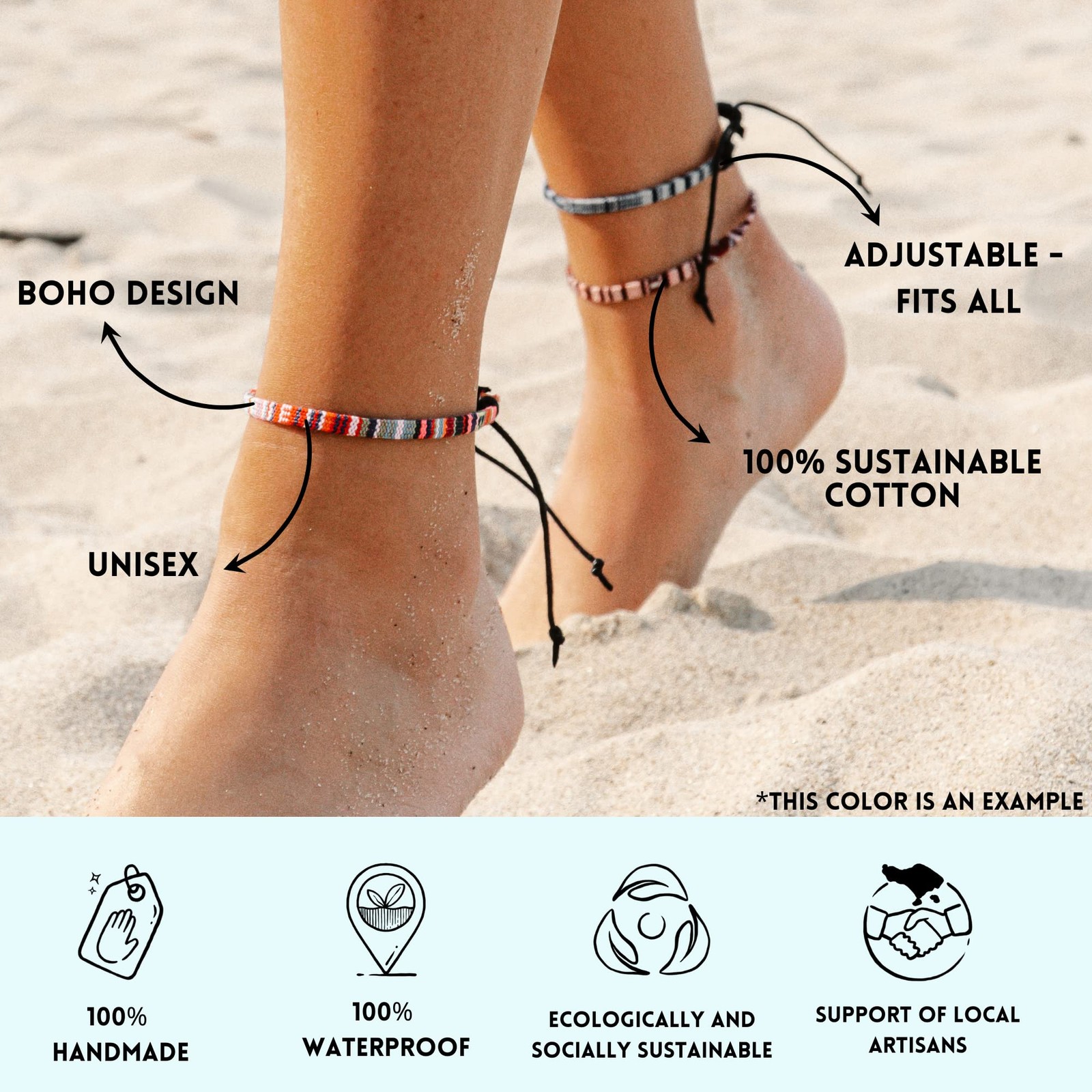 Made by Nami Surfer Anklet for Men and Women Waterproof Blue-White