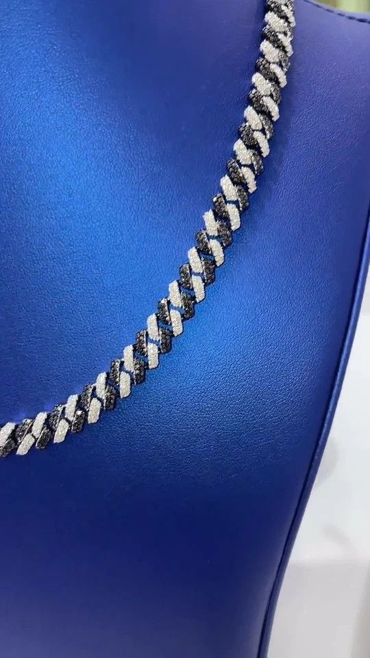 14Ct Black & White Lab Created Diamond Cuban 10mm Chain Necklace 14k Gold Plated