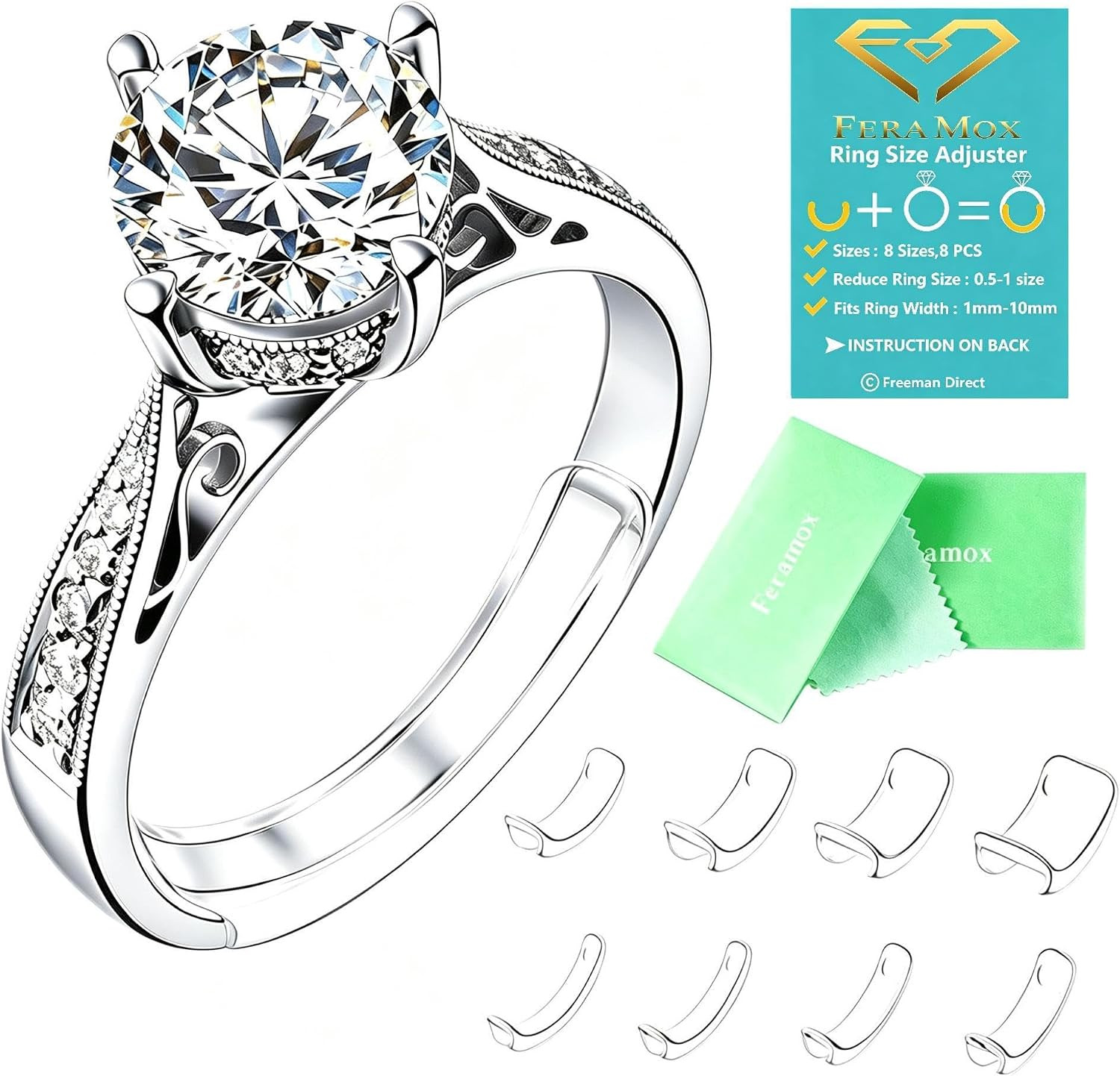 Feramox Ring Size Adjuster for Loose Rings, Invisible Clip-On Guards(8 Pcs) | St