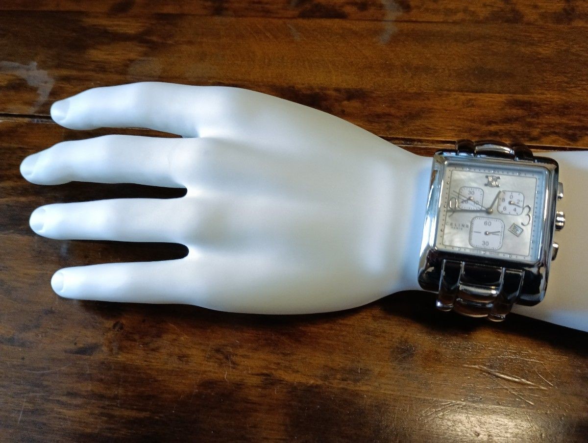 [B1P] CELINE Carre Chronograph Quartz White Shell Dial Watch [v5r]