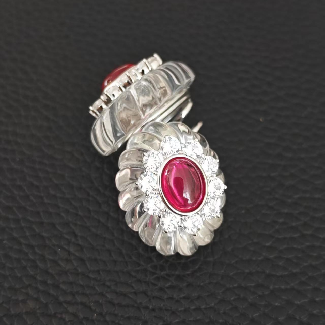 ILIKEIT 925 Sterling Silver White Crystal and Red Corundum Clip Earrings